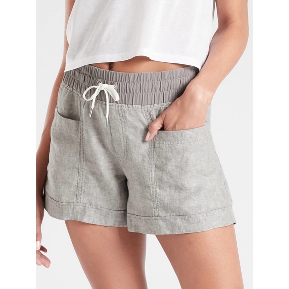 Athleta Cabo Linen 4” Short in Osprey Grey Drawstring Waist Casual Sporty Travel - Picture 2 of 16